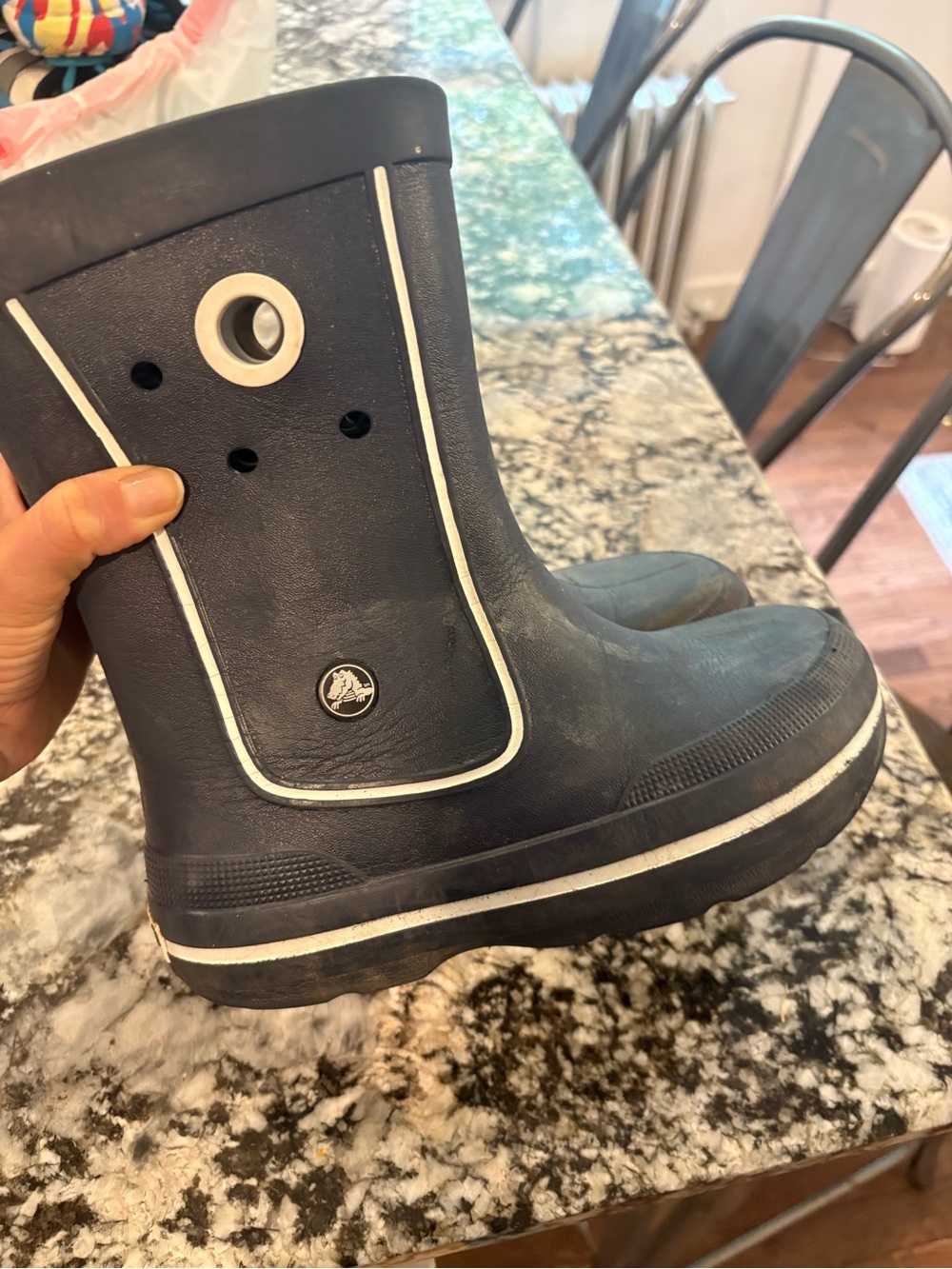 CROCS Kids Navy Blue Rain Boots with White Trim